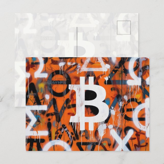 Postal "Bitcoin Graffiti" (Estilo #2) Arte Callejero (Anverso / Reverso)