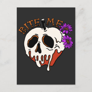 Postal Bite Me - Halloween Skull Poison Apple y Flores