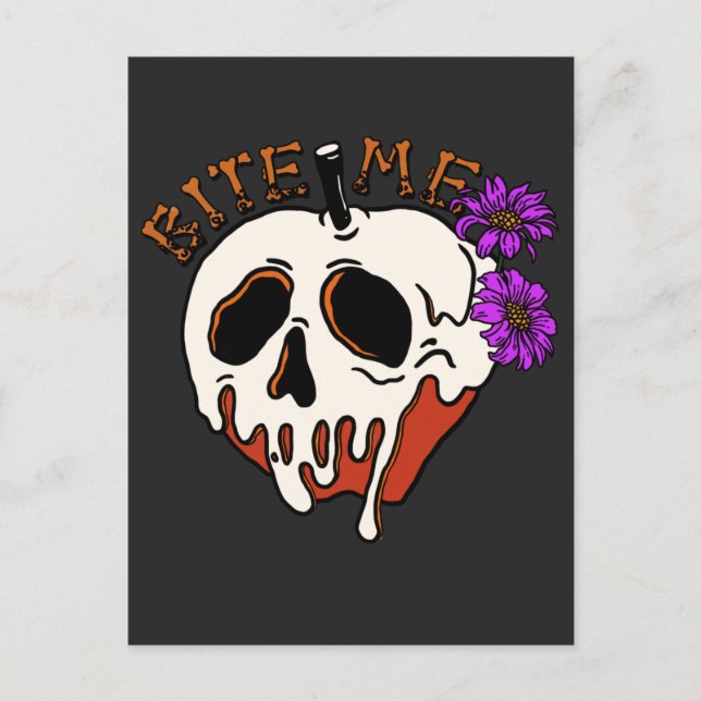 Postal Bite Me - Halloween Skull Poison Apple y Flores (Anverso)