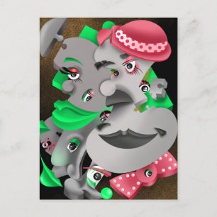 Postal Bits y piezas - Surreal Puzzle Faces Postcard