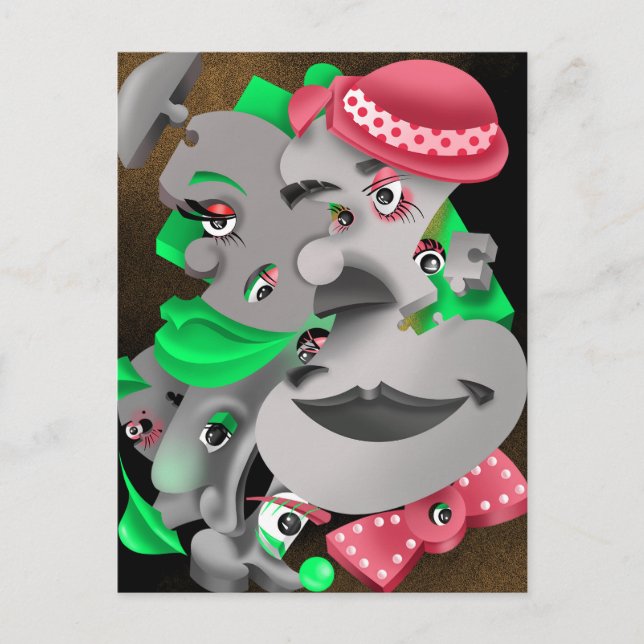 Postal Bits y piezas - Surreal Puzzle Faces Postcard (Anverso)