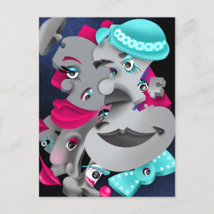 Postal Bits y piezas - Surreal Puzzle Faces Postcard