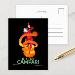 Postal Bitter Campari | Leonetto Cappiello<br><div class="desc">Bitter Campari (1921) | Leonetto Cappiello’s 1921 advertising poster for Bitter Campari showcases a playful and memorable design featuring a vibrant jester wrapped in a spiraling orange peel, holding a bottle of Campari. Set against a stark black background, the jester’s dynamic pose and the bold orange hues create a striking...</div>