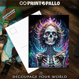 Postal Bizarro bizarro feliz mujer del esqueleto Elysium