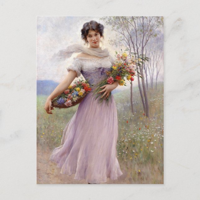 Postal Blaas: Chica en Lilac con flores (Anverso)