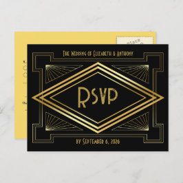 Postal Black and Gold Art Deco Wedding RSVP QR Code