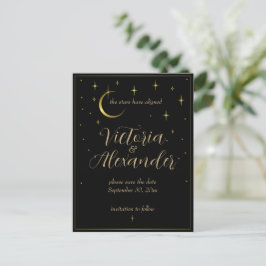 Postal Black and Gold Modern Minimal Celestial Save Date