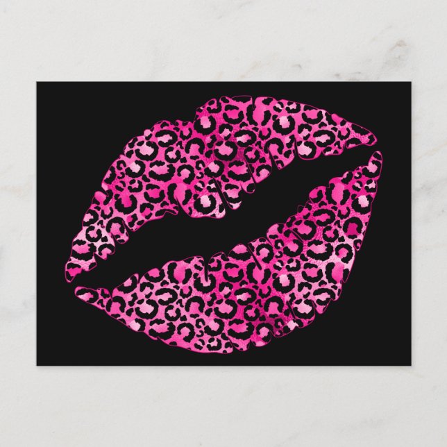 Postal Black and Hot Pink Leopard Spot Lipstick Kiss (Anverso)