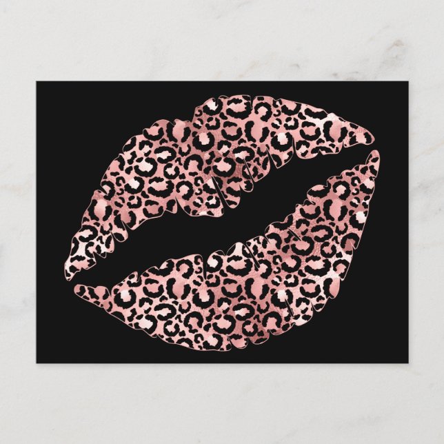 Postal Black and Rosa Gold Leopard Spot Lipstick Kiss (Anverso)