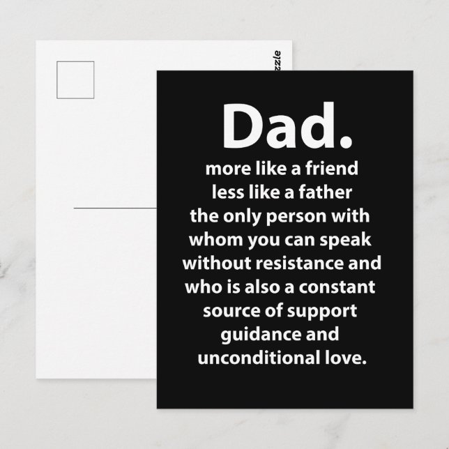 Postal Black and White Dad Daddy Quote  (Anverso / Reverso)