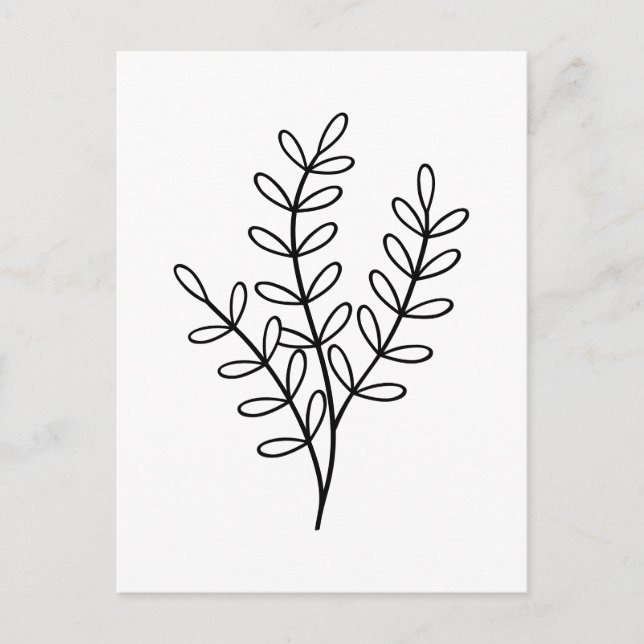 Postal Black and White line art delicate leaves (Anverso)