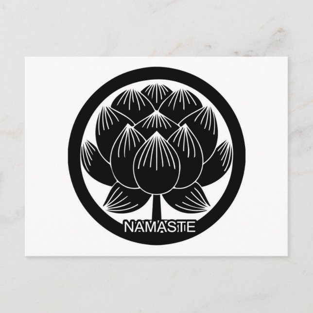 Postal Black and White Lotus Namaste (Anverso)