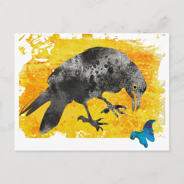 Postal Black Artsy Grunge Crow y Butfly (Anverso)