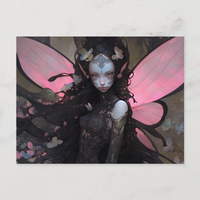Postal Black Black Dark Rosa Fairy Fantasy Art (Anverso)