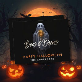 Postal Black Boos & Brews Fantasma Halloween