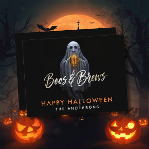 Postal Black Boos & Brews Fantasma Halloween