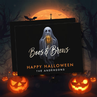 Postal Black Boos & Brews Fantasma Halloween
