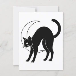 Postal Black Cat and Crescent Moon Line Art