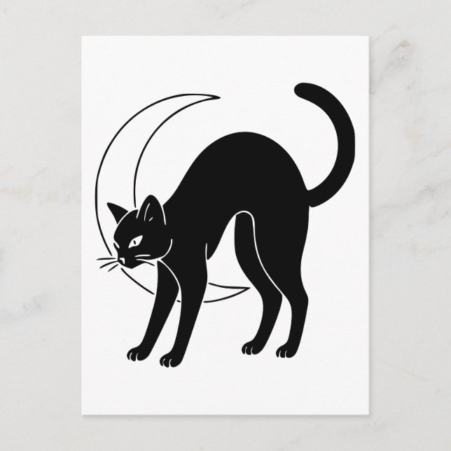 Postal Black Cat and Crescent Moon Line Art (Anverso)