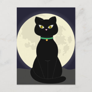 postal BLACK CAT ART NOCHE MOON