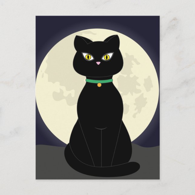 postal BLACK CAT ART NOCHE MOON (Anverso)