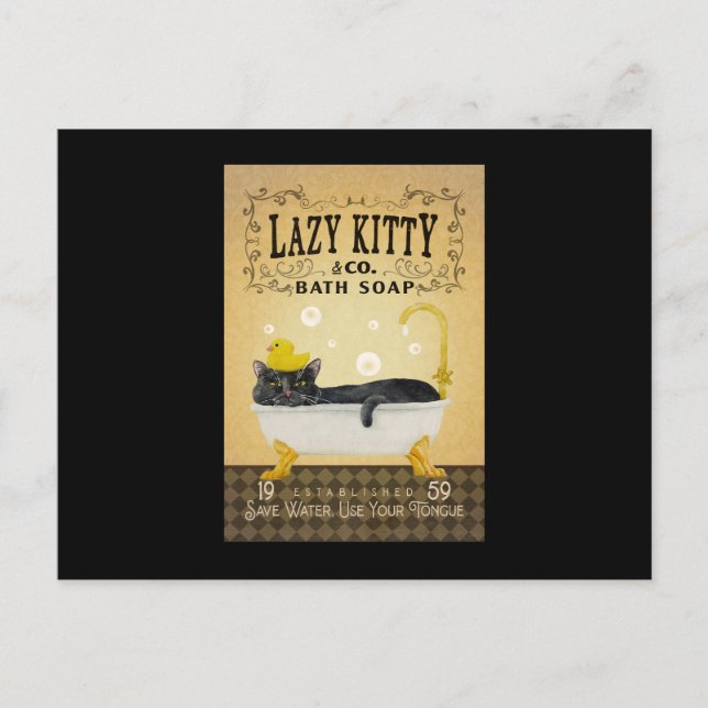 Postal Black Cat Bath Soap Lazy Kitty Cat Funny Gato Negr (Anverso)