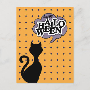 Postal Black cat dice feliz halloween