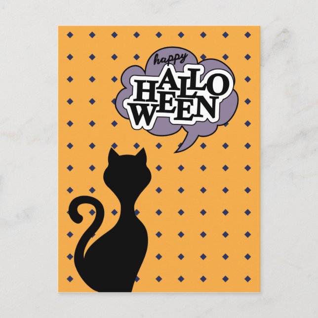 Postal Black cat dice feliz halloween (Anverso)