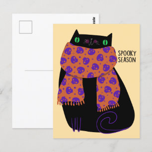Postal Black Cat Fall Season Halloween Spookone Cute