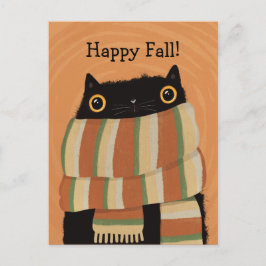 Postal Black Cat Fall Season Happy Halloween
