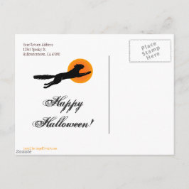 Postal Black Cat Flying School Happy Halloween Postcard