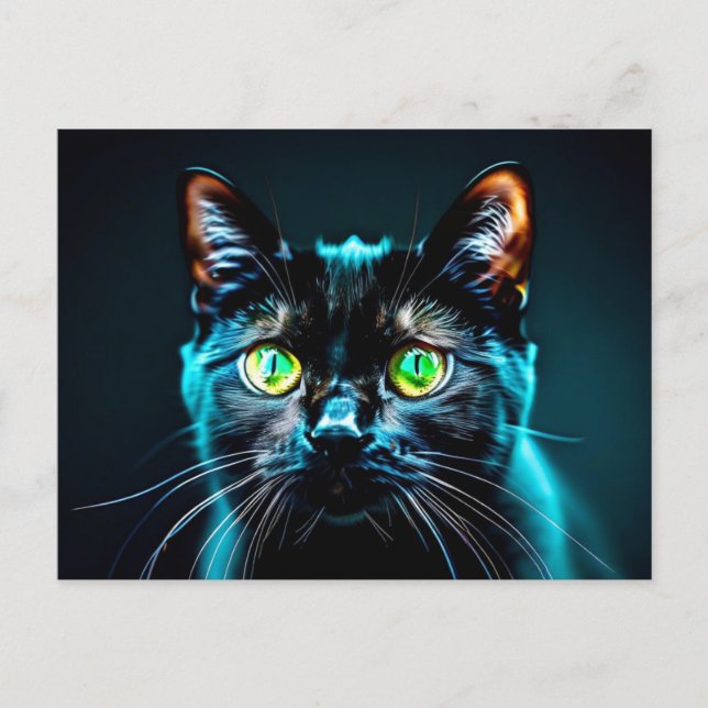 Postal Black Cat Green Eyes Feline Kitty Animal Mascota (Anverso)