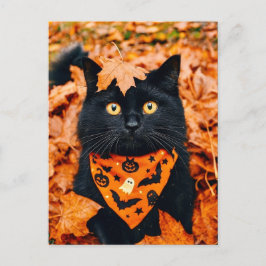 Postal Black Cat Happy Halloween Postcard