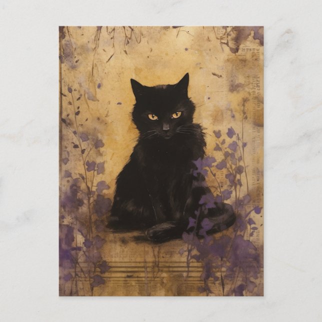 Postal Black Cat Purple Paint Vintage (Anverso)