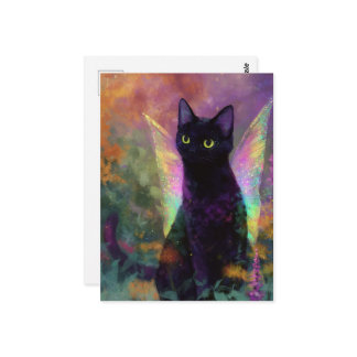 Postal Black Cat With Fairy Wings