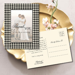 Postal Black Checks Old Money Photo Wedding Thank You