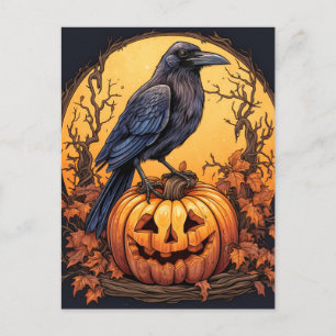 Postal Black Crow Happy Halloween