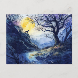 Postal Black Dog Guardian Rosstrappe Legend Watercolor