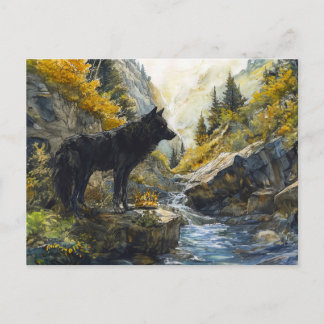 Postal Black Dog Guardian Rosstrappe Legend Watercolor