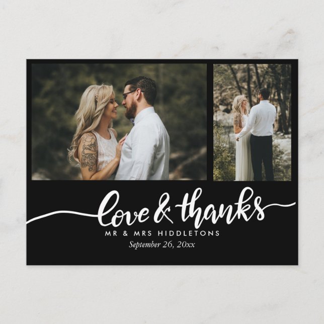 Postal Black Elegant Wedding Love And Gracias Script (Anverso)