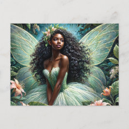 Postal Black Fairy In Green and Peach Botanical