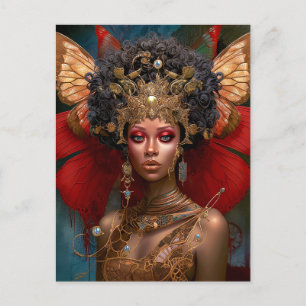 Postal Black Fairy Queen Red Gold Fairy Fantasma Art
