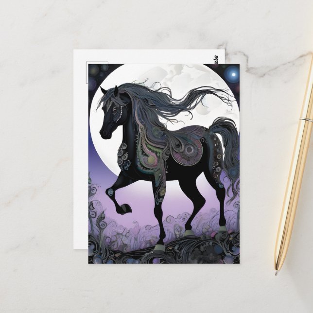 Postal Black Fantasy Horse (Anverso/Reverso In Situ)