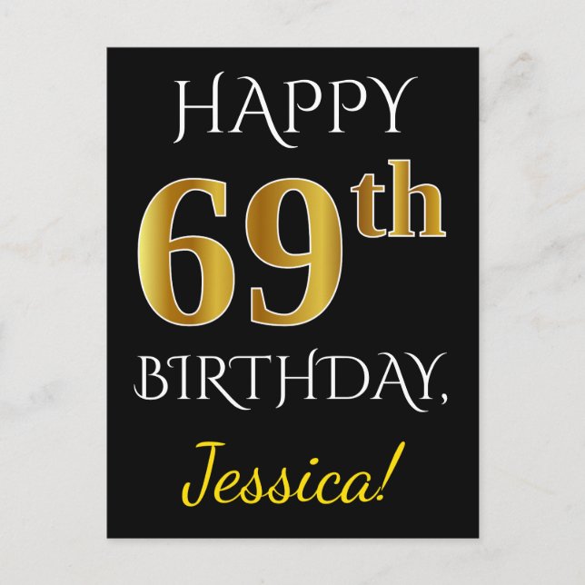 Postal Black, Faux Gold 69th Birthday + Custom Name (Anverso)