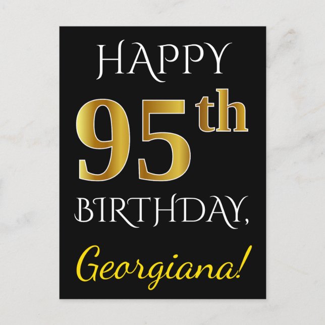 Postal Black, Faux Gold 95th Birthday + Custom Name (Anverso)