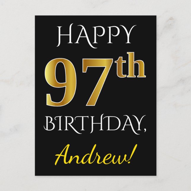 Postal Black, Faux Gold 97th Birthday + Custom Name (Anverso)