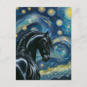 Postal Black Fresian Horse Van Gogh