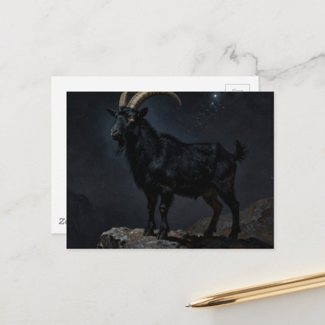 Postal Black Goat at Night (Anverso/Reverso In Situ)