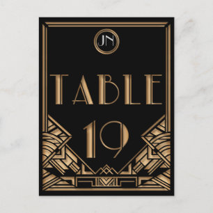Postal Black Gold Art Deco Gatsby Style Número de tabla 1