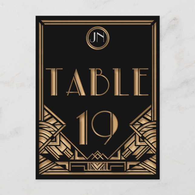 Postal Black Gold Art Deco Gatsby Style Número de tabla 1 (Anverso)
